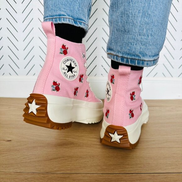 Rare Converse Run Star Hike Hi 11 Women Shoes Pink Red Roses Embroidered A05192C - Picture 5 of 12